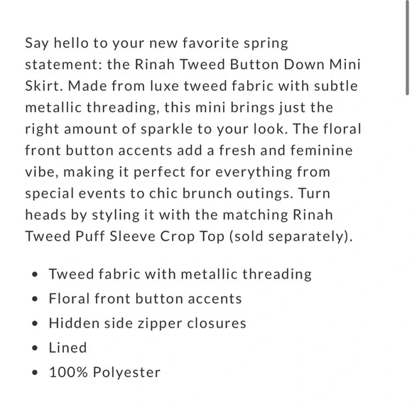 Rinah Tweed Button Down Mini Skirt Small - Picture 2 of 6